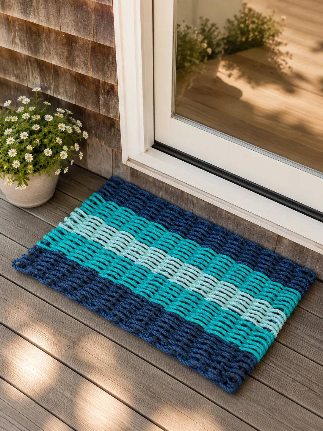 Navy Blue, Teal & Seafoam Lobster Rope Doormat | Handwoven Welcome