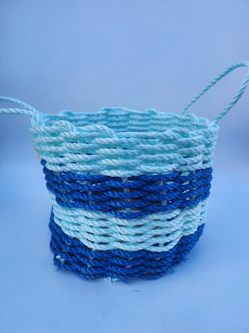 16 x 12 inch Lobster Rope Basket, Blue Seafoam 4 stripe Little Salty Rope
