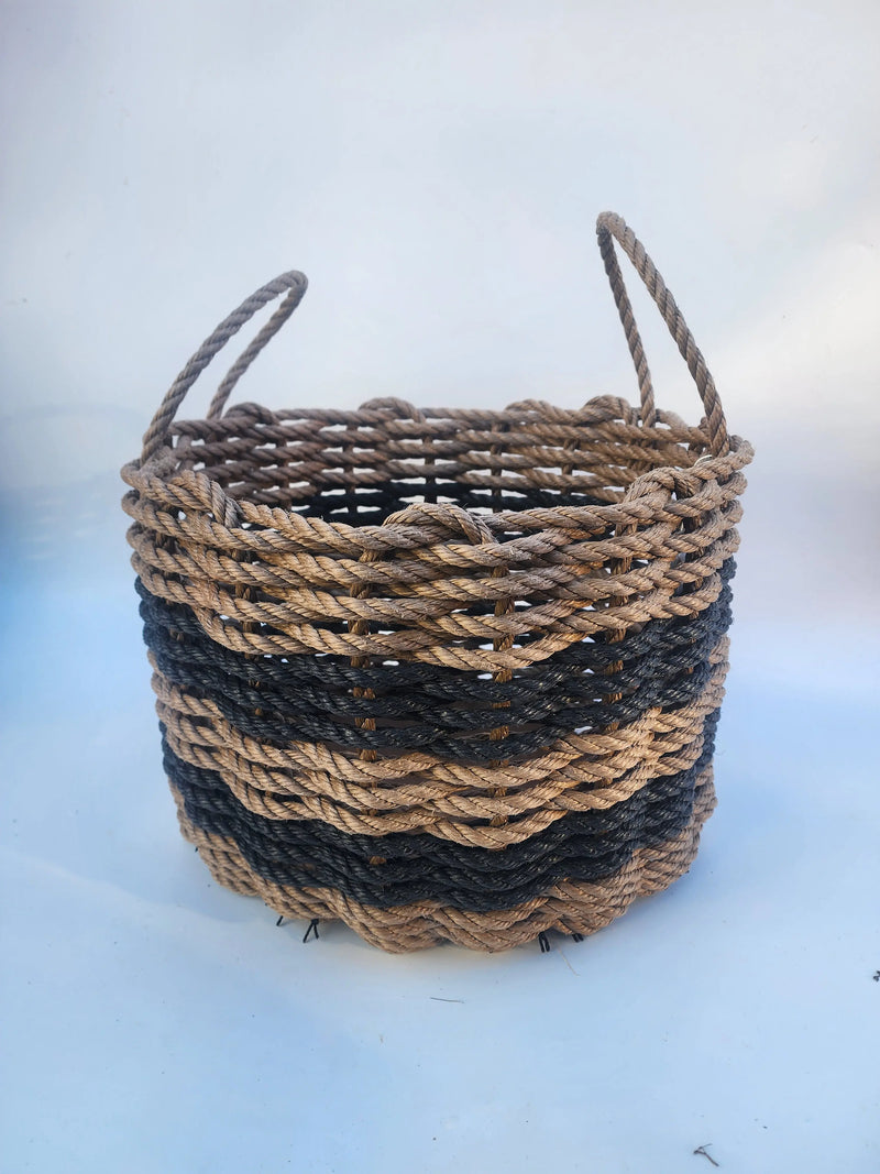 16 x 12 inch Lobster Rope Basket, Brown Black 5 stripe Little Salty Rope