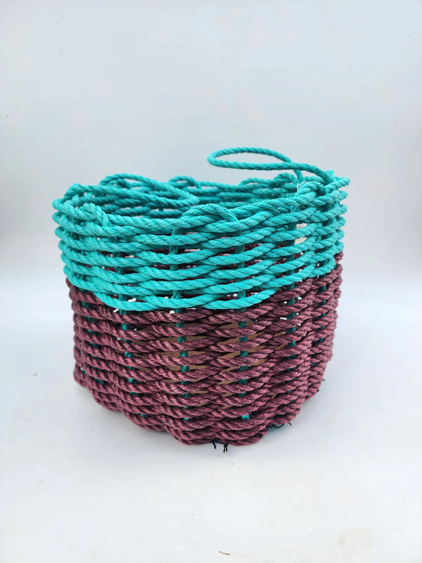 16 x 12 inch Lobster Rope Basket,  Burgundy and Teal Little Salty Rope