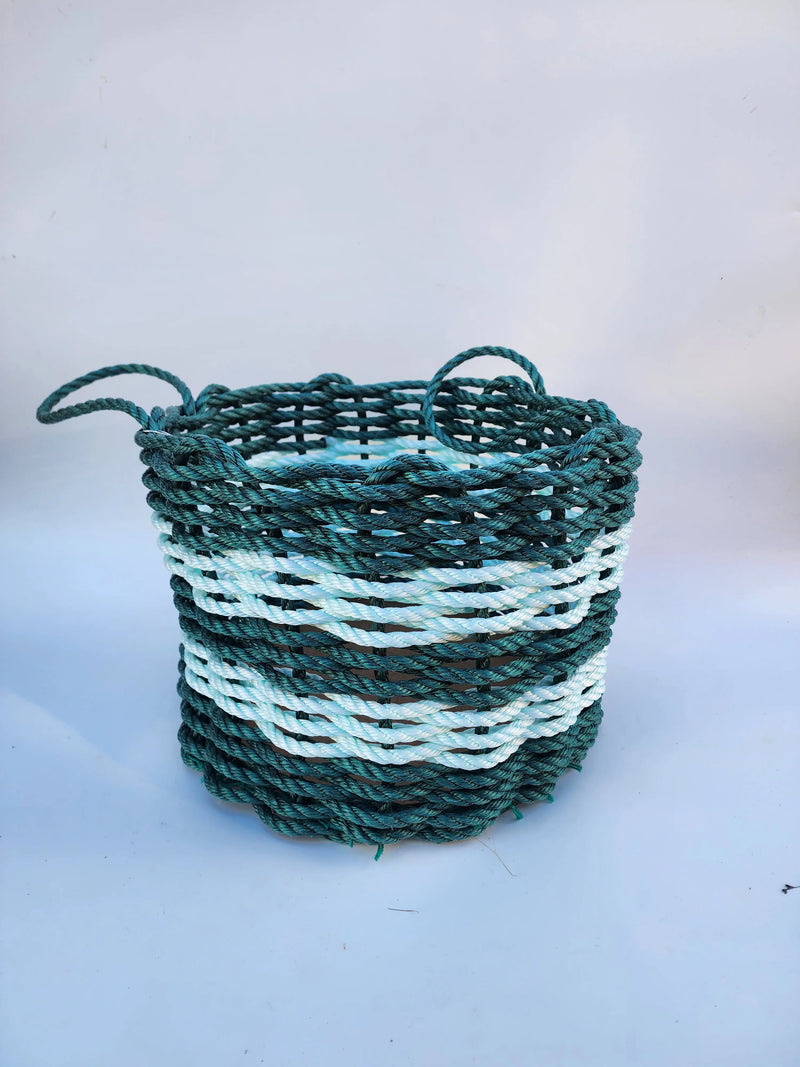 16 x 12 inch Lobster Rope Basket,  Hunter Green and seafoam Little Salty Rope