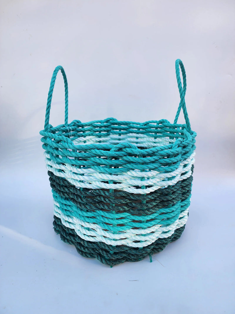 16 x 12 inch Lobster Rope Basket,  Hunter Green seafoam and Teal Little Salty Rope
