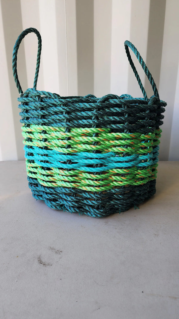 16 x 12 inch Lobster Rope Basket, Hunter Green, Light Green, Teal Little Salty Rope