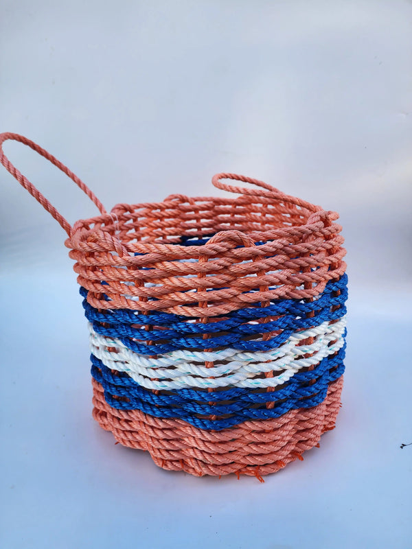 16 x 12 inch Lobster Rope Basket,  Orange Blue and White Little Salty Rope
