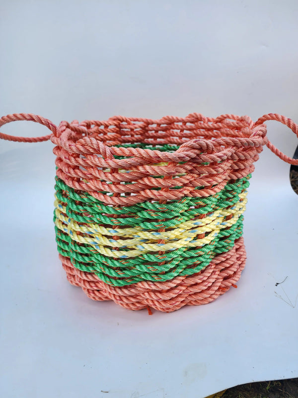 16 x 12 inch Lobster Rope Basket,  Orange Light Green and Light Yellow Little Salty Rope