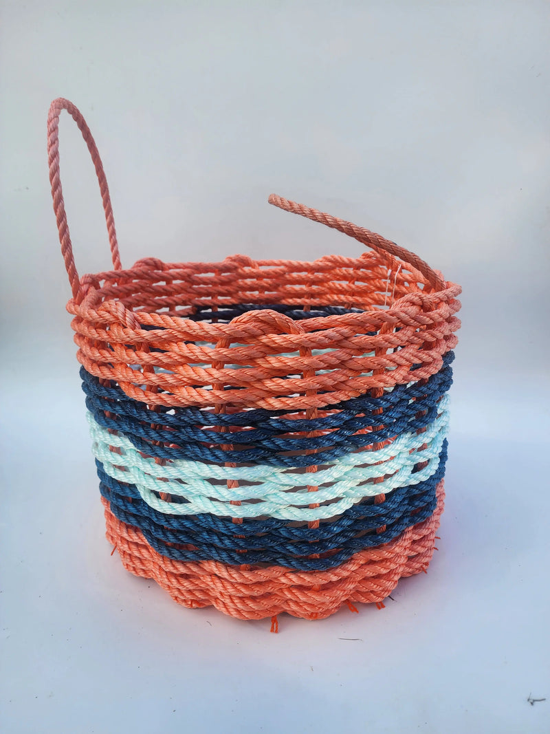 16 x 12 inch Lobster Rope Basket, Orange Navy and Seafoam Little Salty Rope
