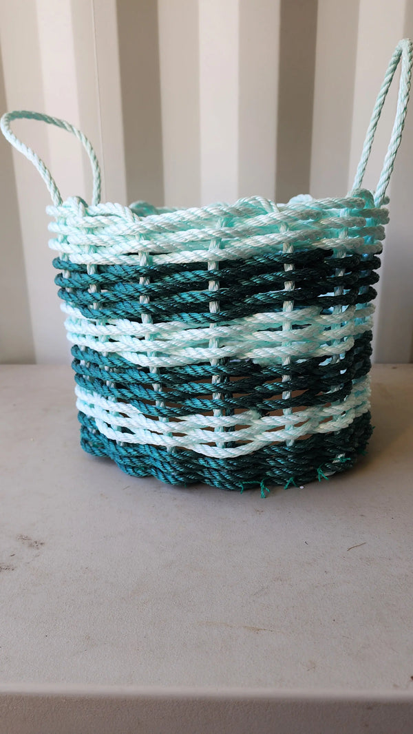16 x 12 inch Lobster Rope Hunter Green and seafoam 6 stripe Little Salty Rope