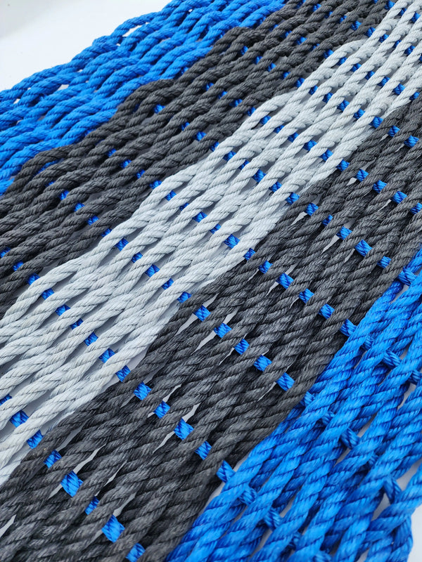31 x 18 Inch 5 Stripe Rope Mat, Blue Black and Gray