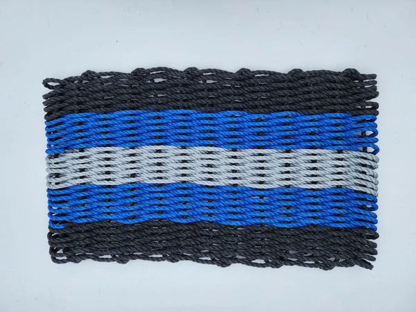 31 x 18 Inch 5 Stripe Rope Mat, Black Blue and Gray