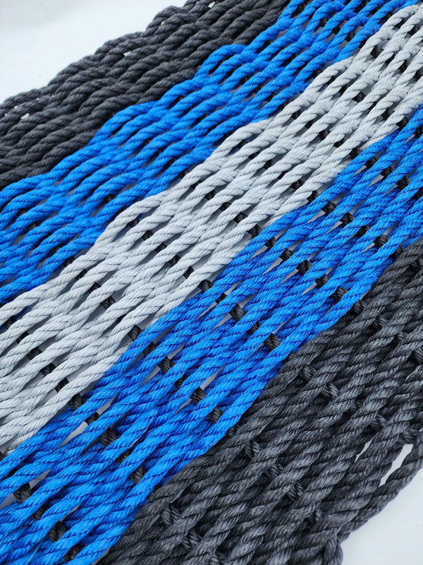 5 Stripe Rope Mat, Black Blue and Gray