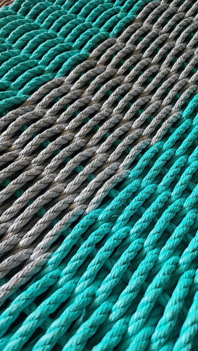 40 x 20 Lobster Rope Mat Teal and Gray Little Salty Rope