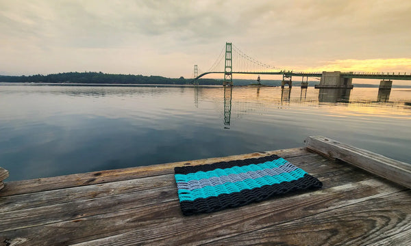 5 Stripe Lobster Rope Mat Black, Teal Light Gray Little Salty Rope