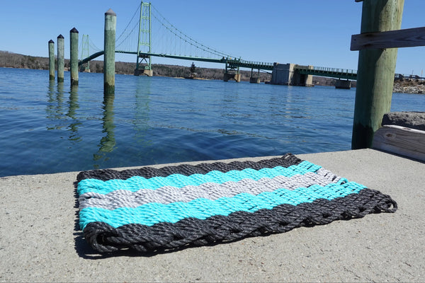 5 Stripe Lobster Rope Mat Black, Teal Light Gray Little Salty Rope