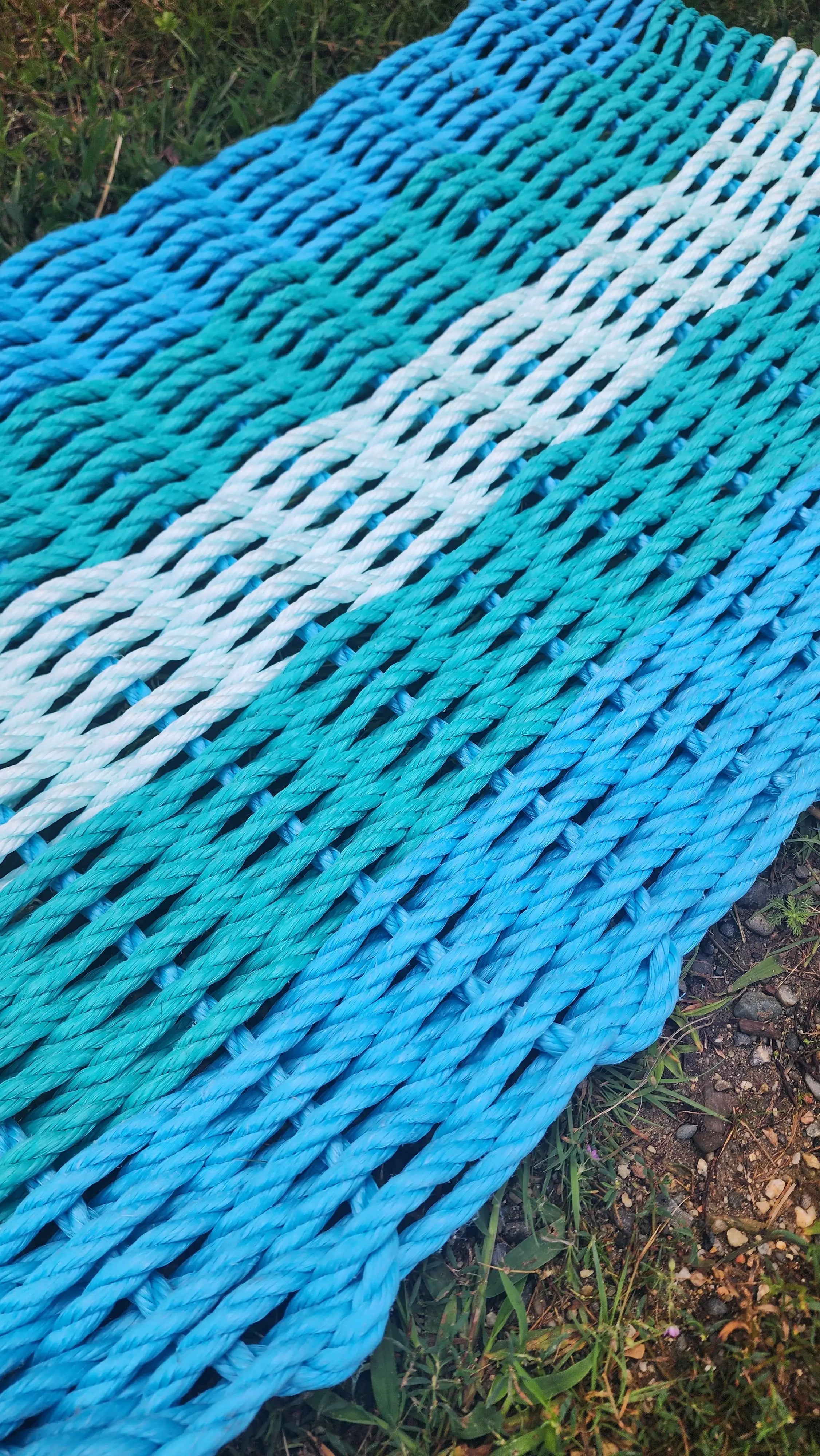 5 Stripe Lobster Rope Mat Light Blue Teal and Seafoam – Little Salty Rope