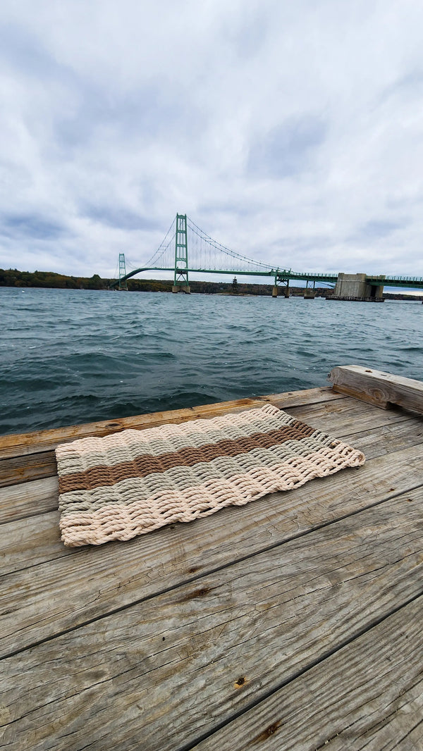 5 Stripe Lobster Rope Mat Light Tan/Cream, Tan, Brown Little Salty Rope