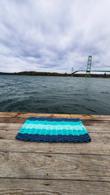 5 Stripe Lobster Rope Mat Navy Blue, Teal, Seafoam Little Salty Rope