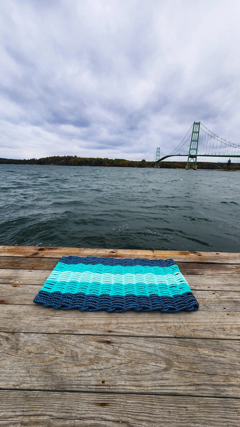 5 Stripe Lobster Rope Mat Navy Blue, Teal, Seafoam Little Salty Rope