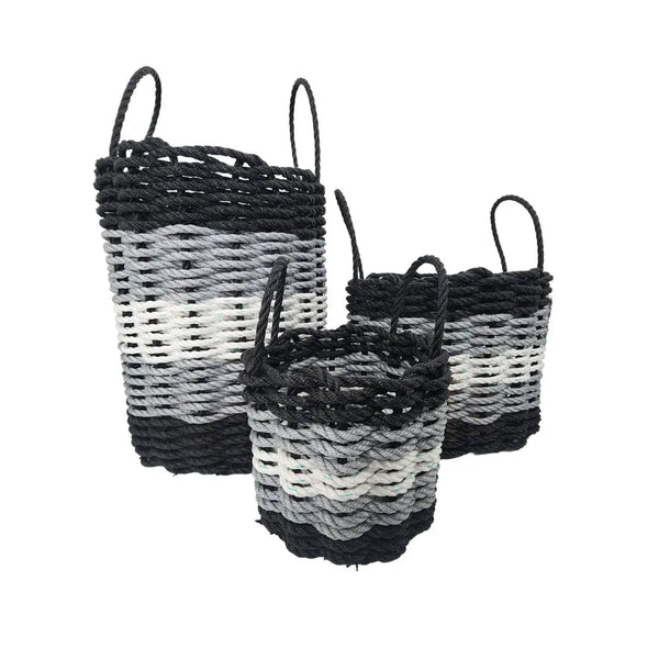 Five Stripe Rope Storage Basket Black, Gray and White