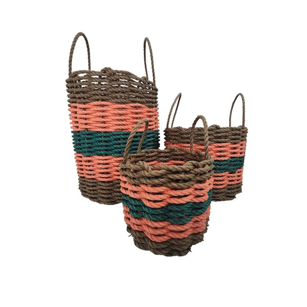 Five Stripe Rope Storage Basket Brown, Orange and Hunter Green