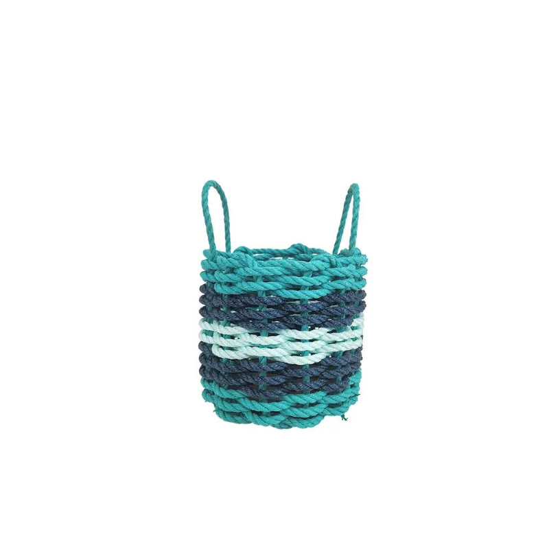 Five Stripe Rope Storage Basket Teal, Navy Blue & Seafoam