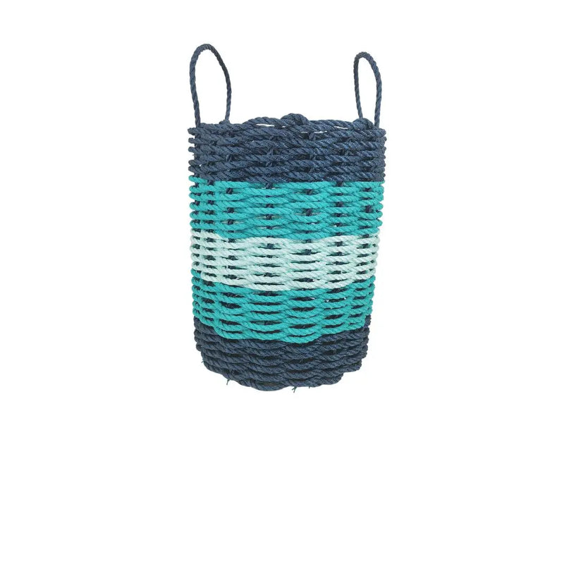 Five Stripe Rope Storage Basket Navy Blue, Teal & Seafoam