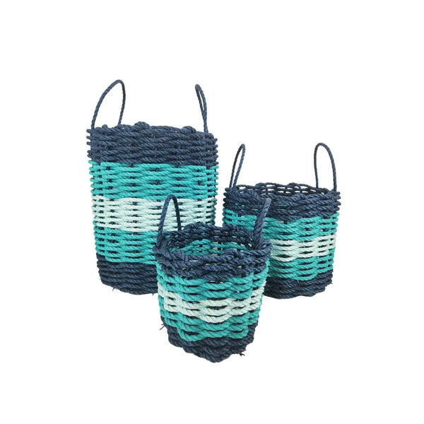 Five Stripe Rope Storage Basket Navy Blue, Teal & Seafoam