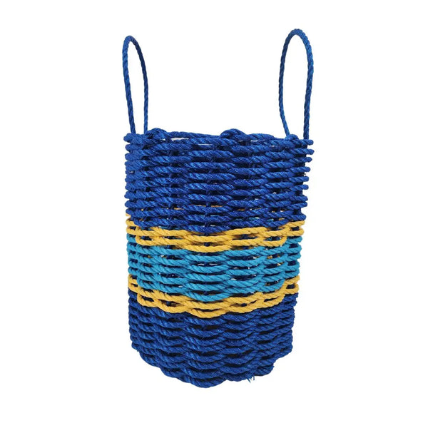 Authentic Maine Lobster Rope Storage Basket Two tone blue with yellow accents Little Salty Rope