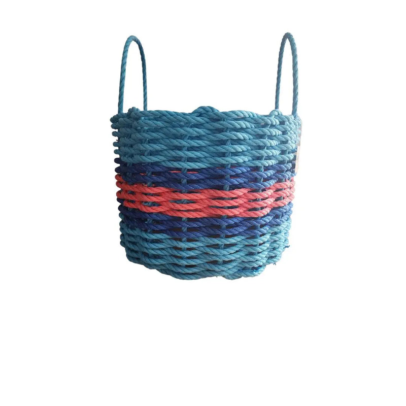 Authentic Maine Lobster Rope Storage Basket, Light Blue and Pink Blue accents Little Salty Rope