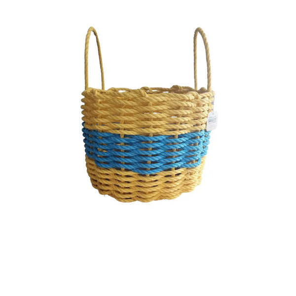 Authentic Maine Lobster Rope Storage Basket,  Yellow and Light Blue Little Salty Rope