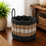 Black, Brown & Tan Five Stripe Rope Basket Little Salty Rope