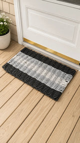 Black, Gray & White 5-Stripe Lobster Rope Doormat Little Salty Rope