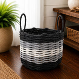 Black, Gray & White Five Stripe Rope Basket Little Salty Rope
