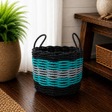 Black, Teal & Gray Five Stripe Rope Basket Little Salty Rope
