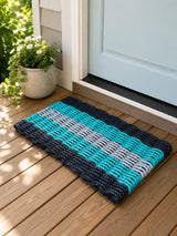 Black, Teal & Light Gray 5-Stripe Lobster Rope Doormat Little Salty Rope