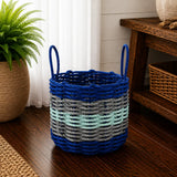 Blue, Gray & Seafoam Five Stripe Rope Basket Little Salty Rope