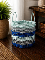Blue, Light Gray & Seafoam Six Stripe Rope Basket Little Salty Rope