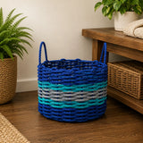 Blue, Light Gray & Teal Accent Rope Basket Little Salty Rope