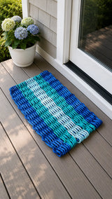 Blue, Teal & Seafoam 5-Stripe Lobster Rope Doormat Little Salty Rope