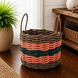 Brown, Orange & Hunter Green Five Stripe Rope Basket Little Salty Rope