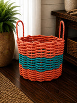 Coral Orange & Teal Rope Basket Little Salty Rope