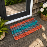 Coral Orange, Light Gray & Teal 5-Stripe Lobster Rope Doormat Little Salty Rope
