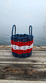 Five Stripe Rope Basket Navy Blue, Red and White Little Salty Rope