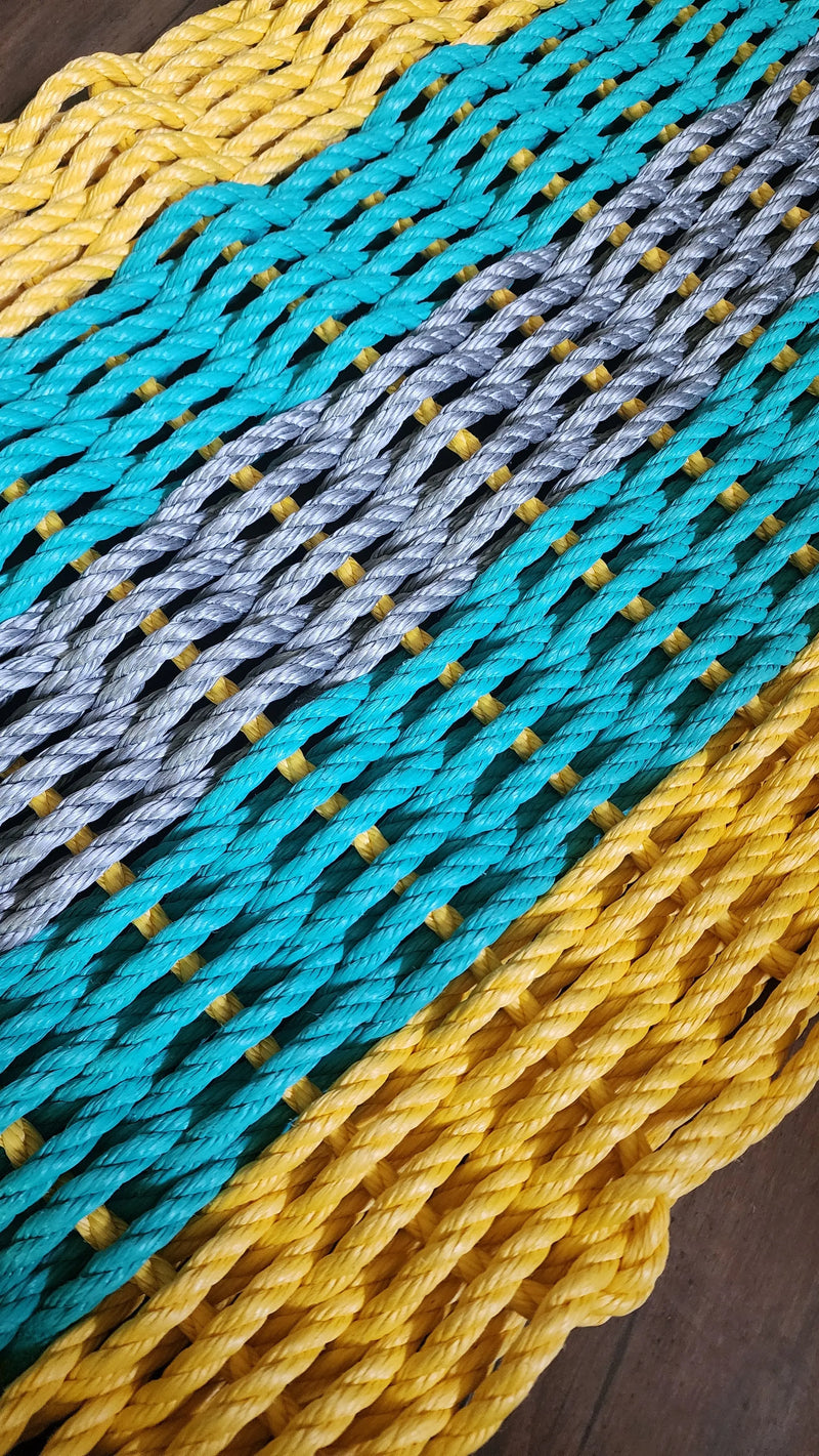 Five Stripe Rope Mat Yellow Teal Gray – Little Salty Rope