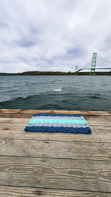 Five Stripe Rope Mat made with Lobster Rope Navy, Light gray and seafoam Little Salty Rope
