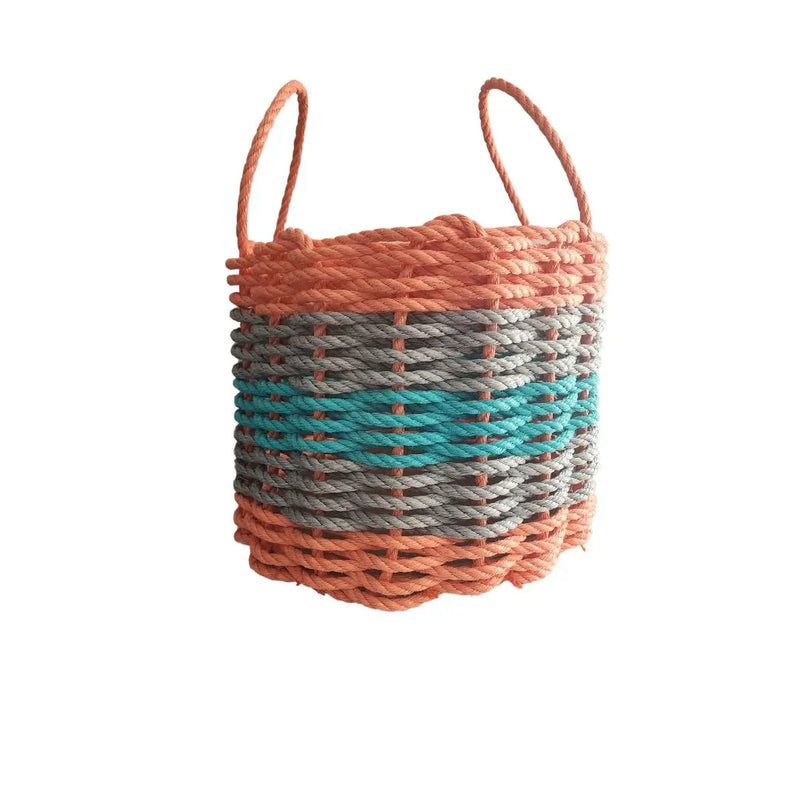 Five Stripe Rope Storage Basket Orange, Gray and Teal Little Salty Rope