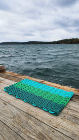 Green Ombre Rope Mat made with Lobster Rope, Hunter Green, Green, Teal Little Salty Rope