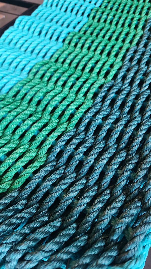 Green Ombre Rope Mat made with Lobster Rope, green, light green, teal Little Salty Rope
