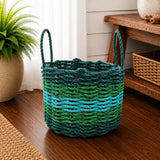 Hunter Green, Green & Teal Five Stripe Rope Basket Little Salty Rope