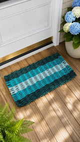 Hunter Green, Teal & Seafoam 5 Stripe Lobster Rope Doormat Little Salty Rope