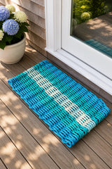 Light Blue, Teal & Seafoam 5-Stripe Lobster Rope Doormat Little Salty Rope